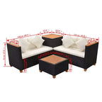 vidaXL 4-teiliges Lounge-Set – Gartenmöbel aus Polyrattan mit Kissen und Aufbewahrungsbox, perfekt für Garten/Terrasse, Schwarz und Cremeweiß