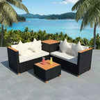 vidaXL 4-teiliges Lounge-Set – Gartenmöbel aus Polyrattan mit Kissen und Aufbewahrungsbox, perfekt für Garten/Terrasse, Schwarz und Cremeweiß