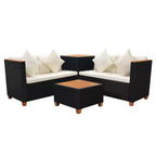 vidaXL 4-teiliges Lounge-Set – Gartenmöbel aus Polyrattan mit Kissen und Aufbewahrungsbox, perfekt für Garten/Terrasse, Schwarz und Cremeweiß