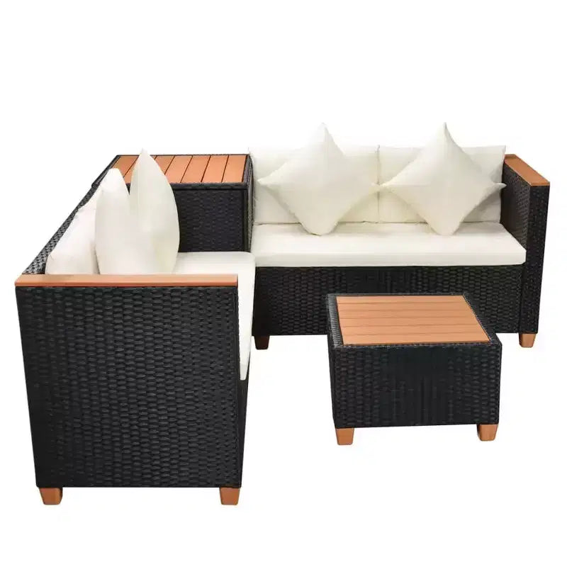 vidaXL 4-teiliges Lounge-Set – Gartenmöbel aus Polyrattan mit Kissen und Aufbewahrungsbox, perfekt für Garten/Terrasse, Schwarz und Cremeweiß