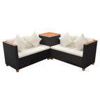vidaXL 4-teiliges Lounge-Set – Gartenmöbel aus Polyrattan mit Kissen und Aufbewahrungsbox, perfekt für Garten/Terrasse, Schwarz und Cremeweiß