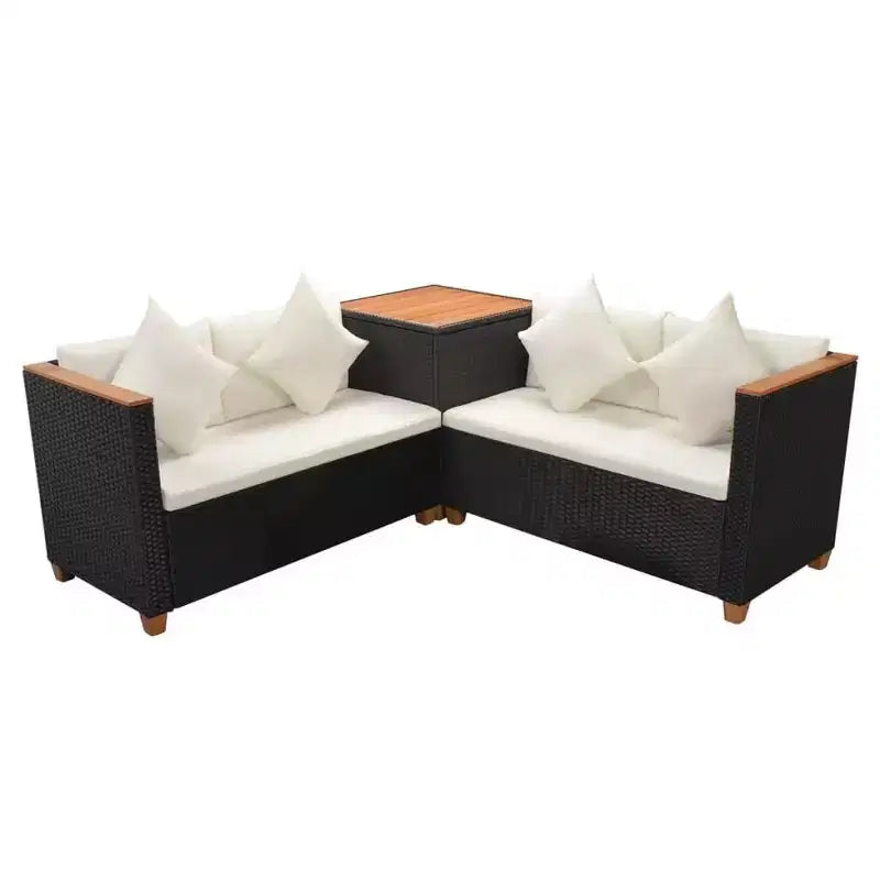 vidaXL 4-teiliges Lounge-Set – Gartenmöbel aus Polyrattan mit Kissen und Aufbewahrungsbox, perfekt für Garten/Terrasse, Schwarz und Cremeweiß