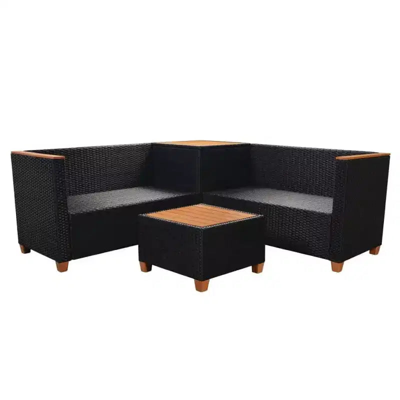 vidaXL 4-teiliges Lounge-Set – Gartenmöbel aus Polyrattan mit Kissen und Aufbewahrungsbox, perfekt für Garten/Terrasse, Schwarz und Cremeweiß