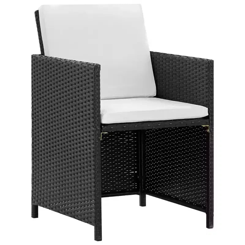 vidaXL Patio Furniture Dining Set - 11-Piece Black Poly Rattan with Cushions, Glass Tabletop - Stylish, Durable, Easy-Clean, Outdoor Garden Furniture