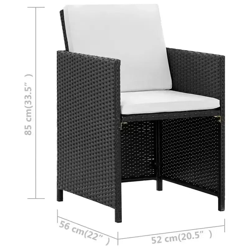vidaXL Gartenmöbel-Essgruppe – 11-teiliges schwarzes Polyrattan mit Kissen, Glasplatte – stilvoll, langlebig, pflegeleicht, Gartenmöbel für draußen