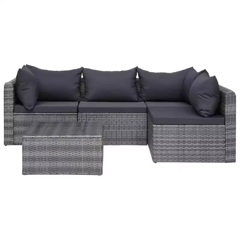 vidaXL Sofa Set Grey PE rattan, powder-coated steel, glass 5 Piece
