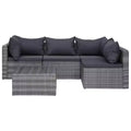 vidaXL Sofa Set Grey PE rattan, powder-coated steel, glass 5 Piece