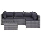 vidaXL Sofa Set Grey PE rattan, powder-coated steel, glass 5 Piece