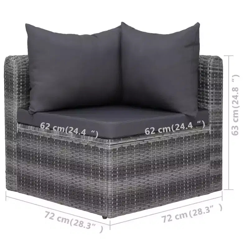 vidaXL Sofagarnitur 5-teilig Grau PE-Rattan, pulverbeschichteter Stahl, Glas