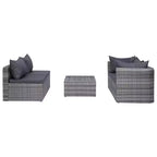vidaXL Sofagarnitur 5-teilig Grau PE-Rattan, pulverbeschichteter Stahl, Glas