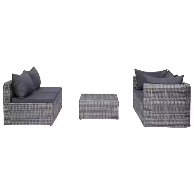 vidaXL Sofagarnitur 5-teilig Grau PE-Rattan, pulverbeschichteter Stahl, Glas