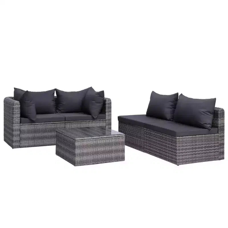 vidaXL Sofagarnitur 5-teilig Grau PE-Rattan, pulverbeschichteter Stahl, Glas