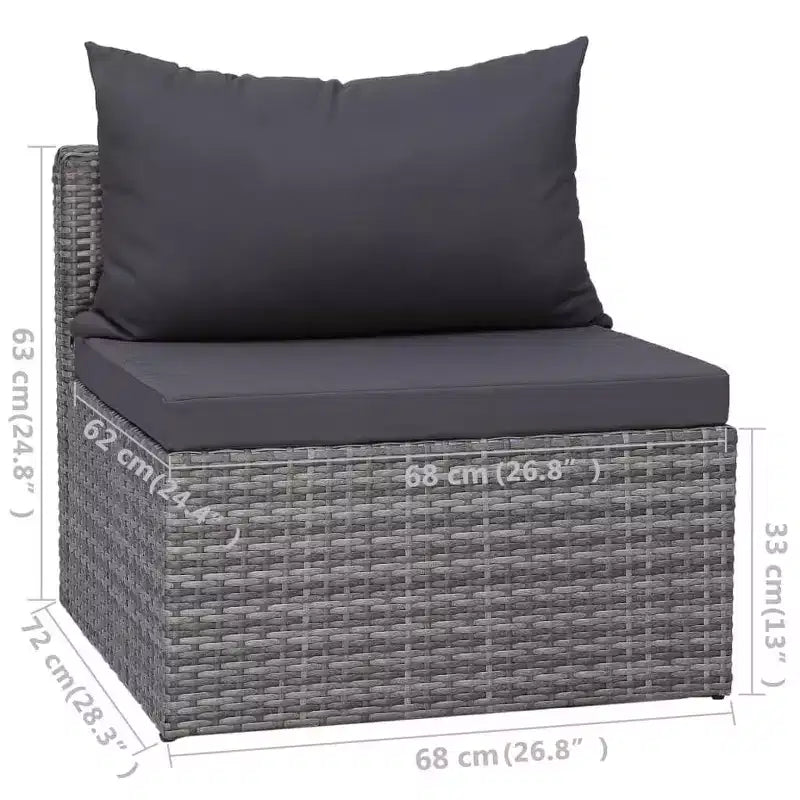 vidaXL Sofagarnitur 5-teilig Grau PE-Rattan, pulverbeschichteter Stahl, Glas