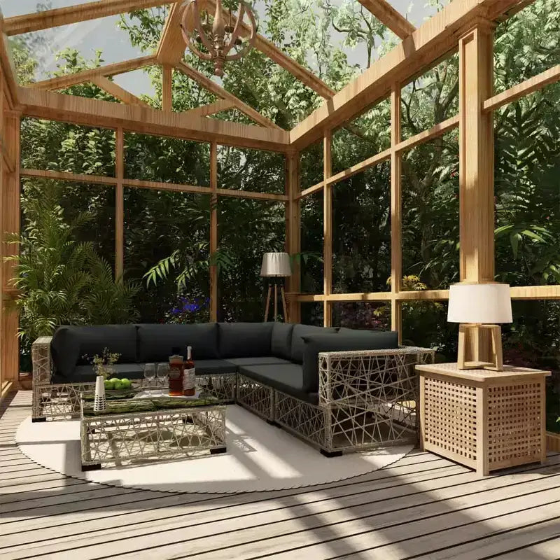 vidaXL Gartensitzgruppe 6-teilig Grau Polyrattan Verstellbare Armlehnen