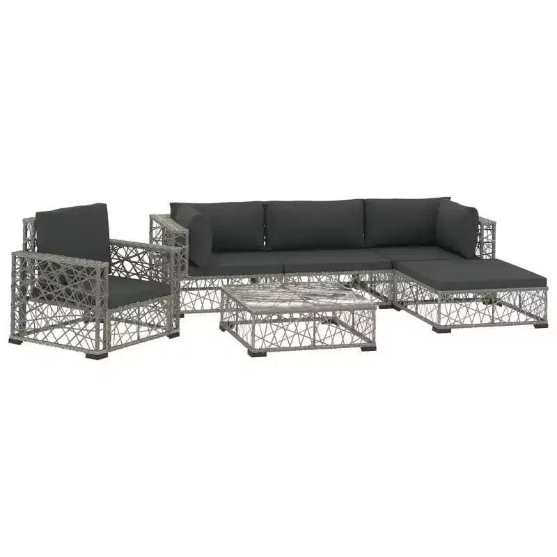 vidaXL 6 Piece Patio Lounge Set with Cushions Poly Rattan Gray