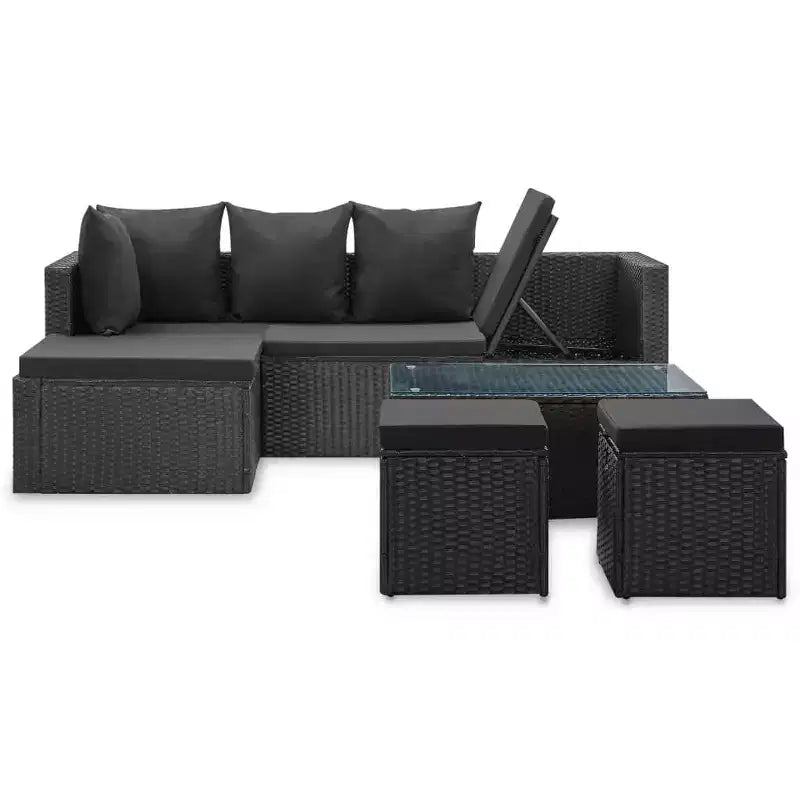 vidaXL Garden Sofa Set Black PE Rattan, Powder-Coated Steel, Glass Large