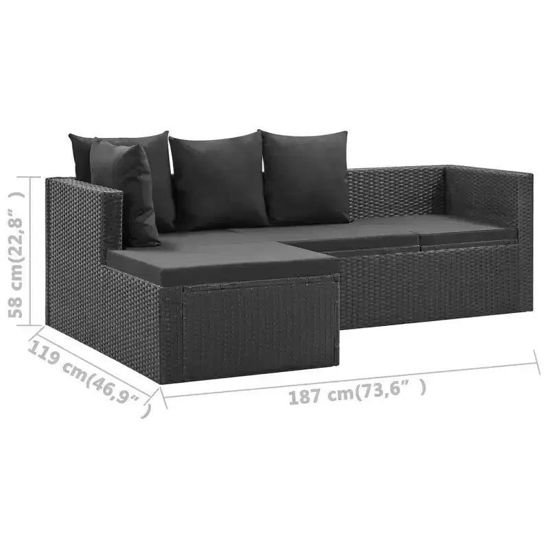 vidaXL Garten-Sofa-Set Schwarz Polyrattan, pulverbeschichteter Stahl, Glas Groß