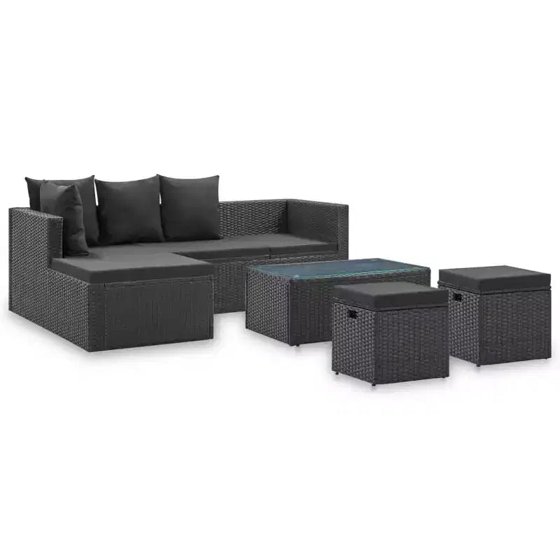 vidaXL Garten-Sofa-Set Schwarz Polyrattan, pulverbeschichteter Stahl, Glas Groß