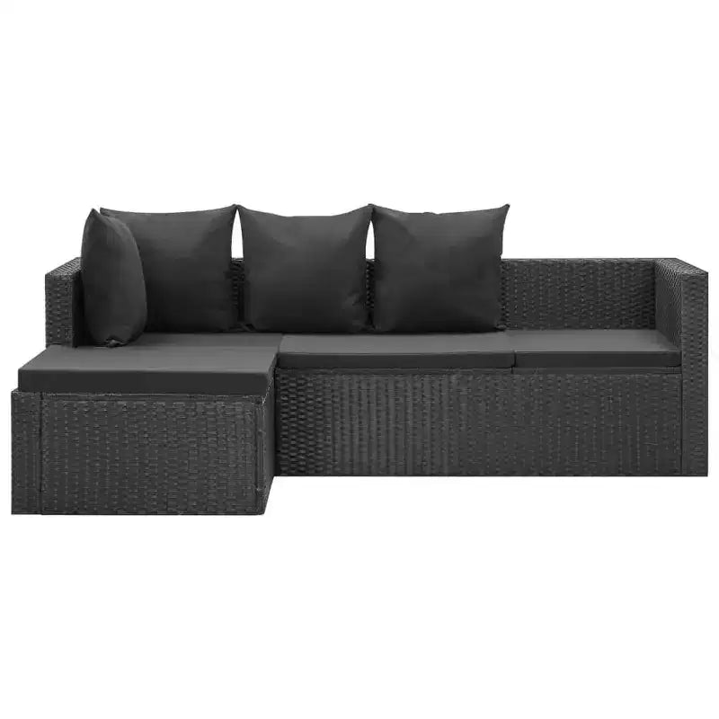 vidaXL Garten-Sofa-Set Schwarz Polyrattan, pulverbeschichteter Stahl, Glas Groß