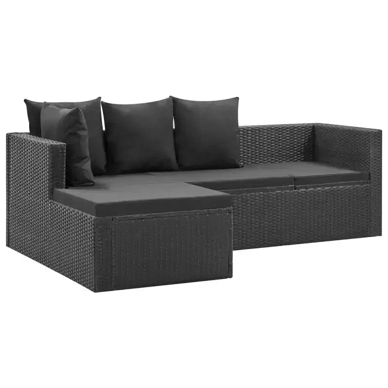 vidaXL Garten-Sofa-Set Schwarz Polyrattan, pulverbeschichteter Stahl, Glas Groß