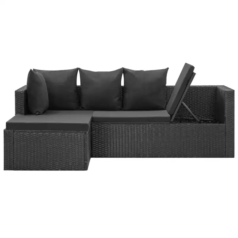 vidaXL Garten-Sofa-Set Schwarz Polyrattan, pulverbeschichteter Stahl, Glas Groß