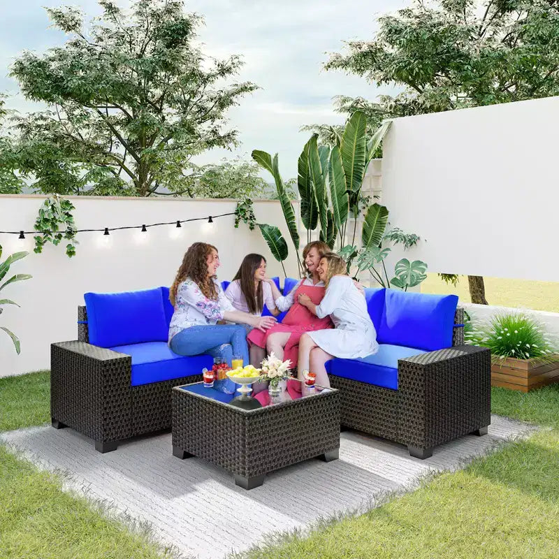Acekool 6-teiliges Terrassenmöbel-Set, braunes Outdoor-Sofa aus Polyrattan mit Kissen, wetterfestes Rattan-Sitzgruppen-Set & Couchtisch