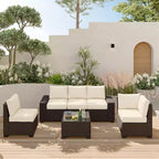Acekool 6-teiliges Terrassenmöbel-Set, braunes Outdoor-Sofa aus Polyrattan mit Kissen, wetterfestes Rattan-Sitzgruppen-Set & Couchtisch