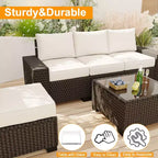 Acekool 6-teiliges Terrassenmöbel-Set, braunes Outdoor-Sofa aus Polyrattan mit Kissen, wetterfestes Rattan-Sitzgruppen-Set & Couchtisch