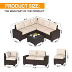 Acekool 6-teiliges Terrassenmöbel-Set, braunes Outdoor-Sofa aus Polyrattan mit Kissen, wetterfestes Rattan-Sitzgruppen-Set & Couchtisch