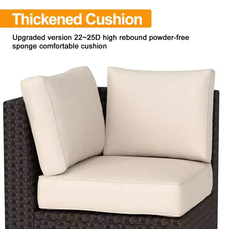 Acekool 6-teiliges Terrassenmöbel-Set, braunes Outdoor-Sofa aus Polyrattan mit Kissen, wetterfestes Rattan-Sitzgruppen-Set & Couchtisch