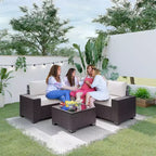 Acekool 6-teiliges Terrassenmöbel-Set, braunes Outdoor-Sofa aus Polyrattan mit Kissen, wetterfestes Rattan-Sitzgruppen-Set & Couchtisch