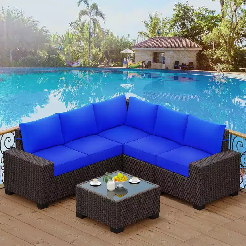 Acekool 6-teiliges Terrassenmöbel-Set, braunes Outdoor-Sofa aus Polyrattan mit Kissen, wetterfestes Rattan-Sitzgruppen-Set & Couchtisch