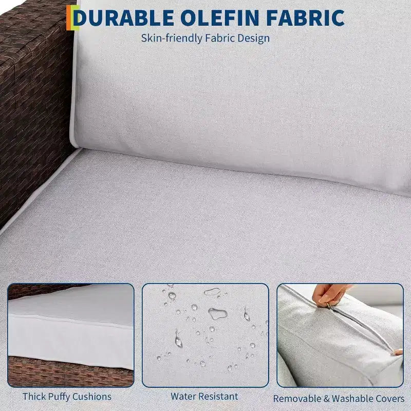 Acekool 3-teiliges Terrassenmöbel-Set aus Korbsessel, drehbar, mit Rattanseiten-Tisch und weichen Kissen, Outdoor-Drehsessel für Deck, Veranda, Pool