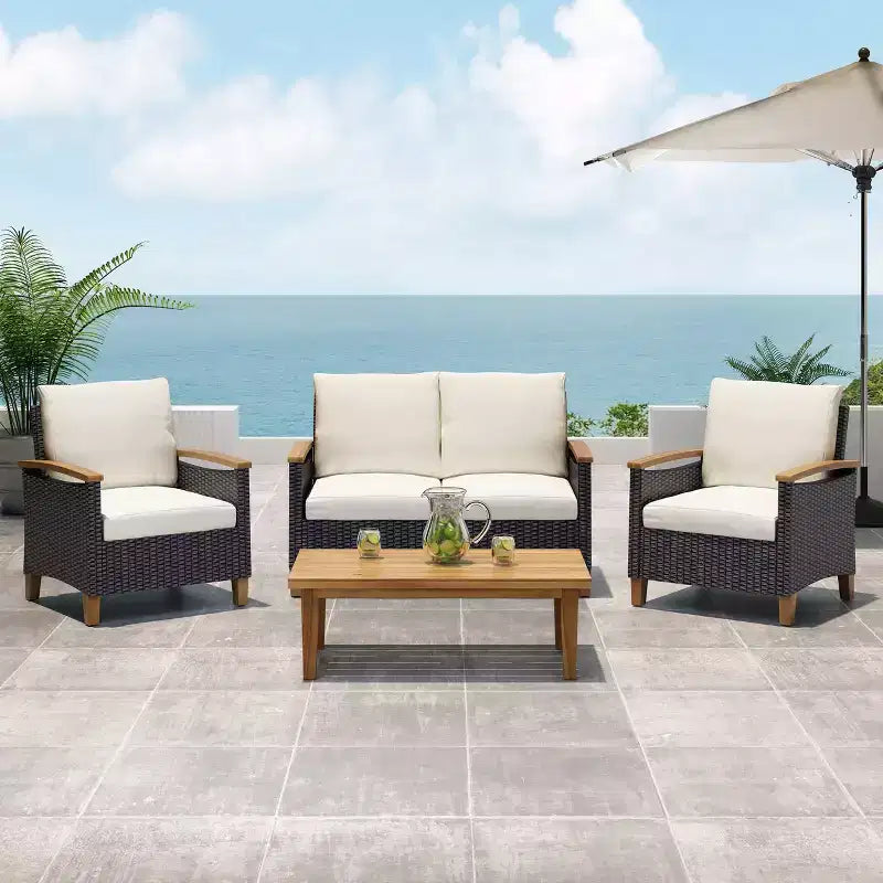 Christopher Knight Home Velthur Outdoor Wicker and Acacia Wood 4 Seater Chat Set