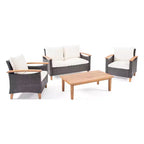 Christopher Knight Home Velthur Outdoor Rattan- und Akazienholz 4-Sitzer Lounge-Set