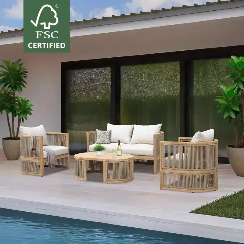 Kinger Home Haven 4-teiliges Terrassenmöbel-Set aus Akazienholz, Gartenmöbel-Gesprächsgruppe für den Außenbereich