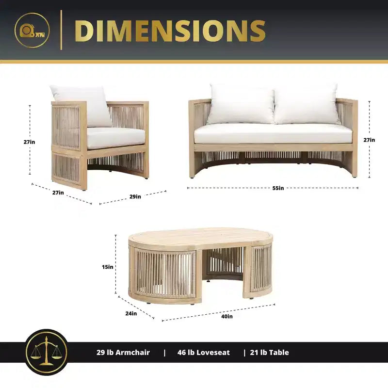 Kinger Home Haven 4-teiliges Terrassenmöbel-Set aus Akazienholz, Gartenmöbel-Gesprächsgruppe für den Außenbereich