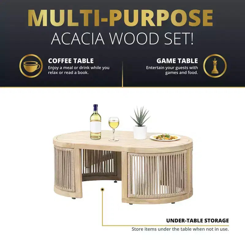 Kinger Home Nancy 3-teiliges Terrassenmöbel-Set aus Akazienholz, Garten-Sitzgruppe mit Couchtisch