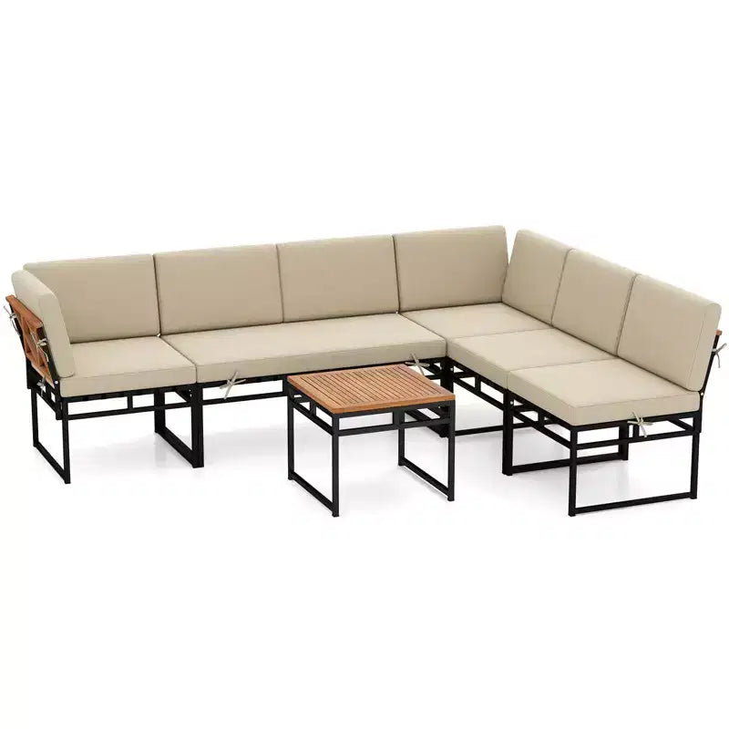 Costway 6-teiliges Loungesofa-Set für den Außenbereich, Metall, Gesprächsgruppe mit Bungee-Seil-Sitz
