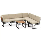 Costway 6-teiliges Loungesofa-Set für den Außenbereich, Metall, Gesprächsgruppe mit Bungee-Seil-Sitz