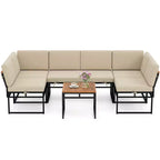 Costway 6-teiliges Loungesofa-Set für den Außenbereich, Metall, Gesprächsgruppe mit Bungee-Seil-Sitz