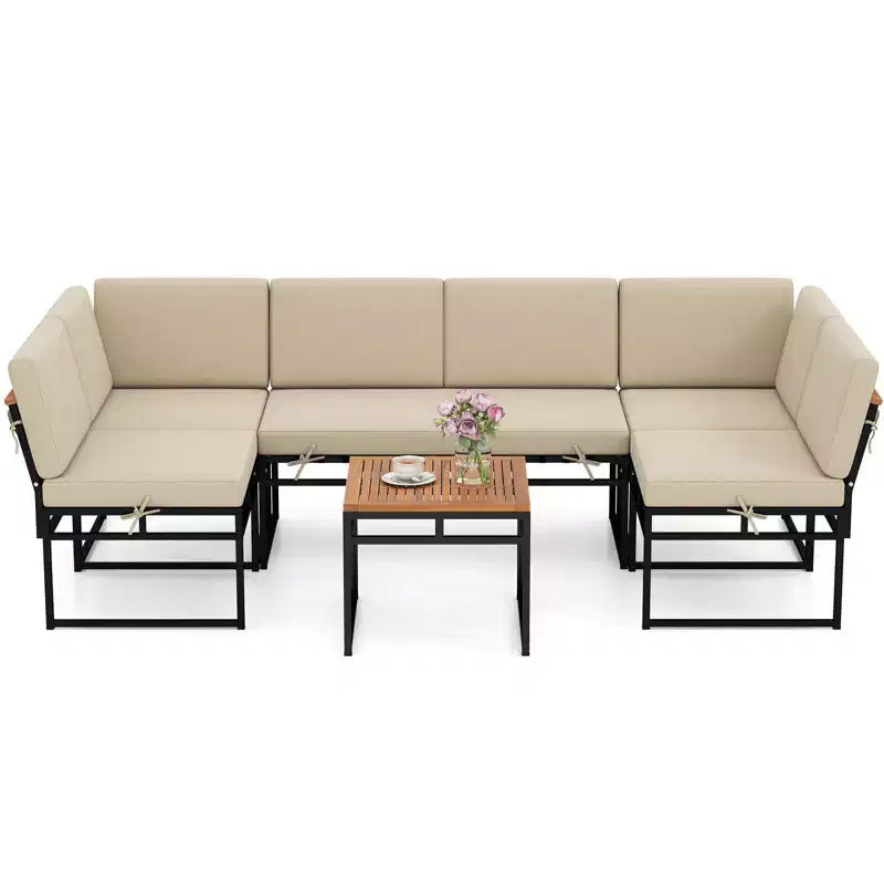 Costway 6-teiliges Loungesofa-Set für den Außenbereich, Metall, Gesprächsgruppe mit Bungee-Seil-Sitz