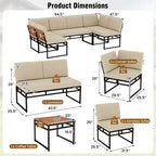 Costway 6-teiliges Loungesofa-Set für den Außenbereich, Metall, Gesprächsgruppe mit Bungee-Seil-Sitz