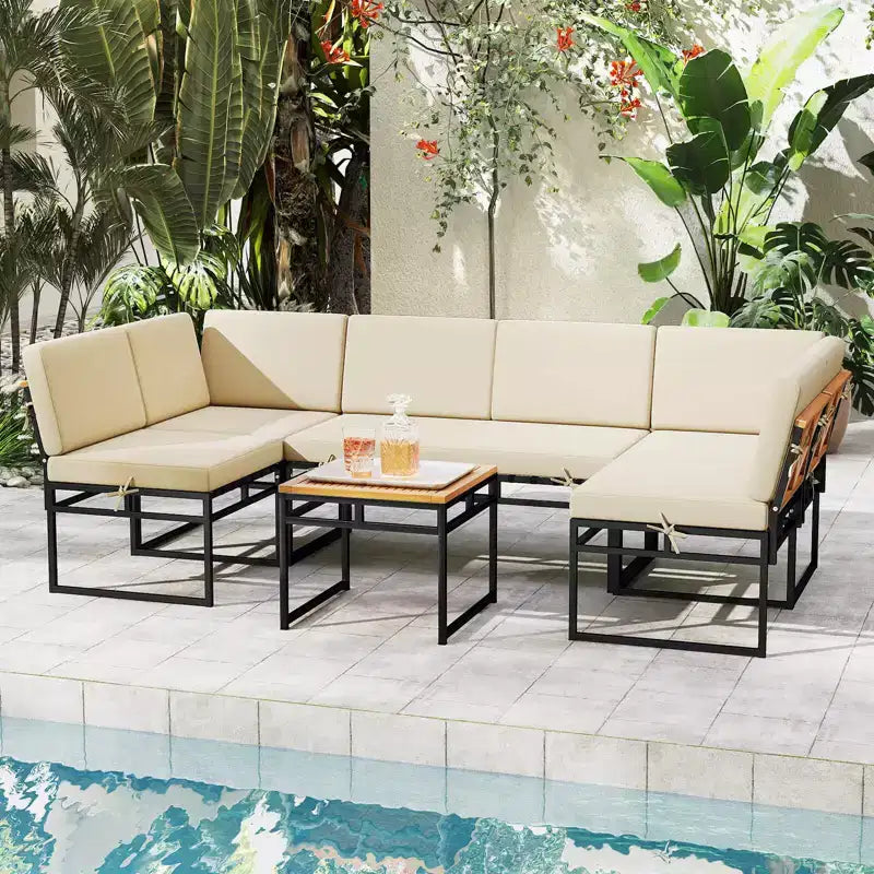 Costway 6-teiliges Loungesofa-Set für den Außenbereich, Metall, Gesprächsgruppe mit Bungee-Seil-Sitz