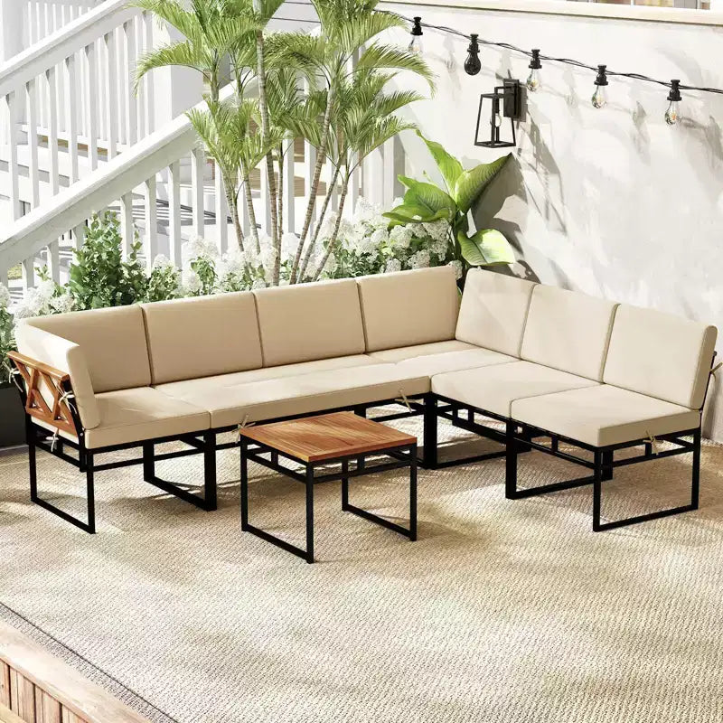 Costway 6-teiliges Loungesofa-Set für den Außenbereich, Metall, Gesprächsgruppe mit Bungee-Seil-Sitz