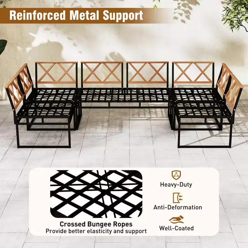 Costway 6-teiliges Loungesofa-Set für den Außenbereich, Metall, Gesprächsgruppe mit Bungee-Seil-Sitz