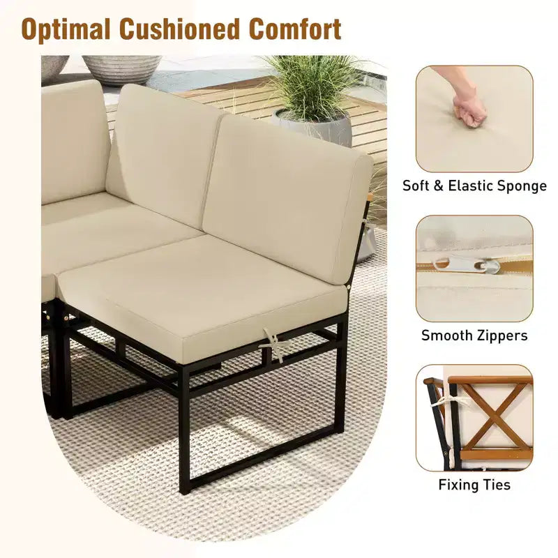 Costway 6-teiliges Loungesofa-Set für den Außenbereich, Metall, Gesprächsgruppe mit Bungee-Seil-Sitz