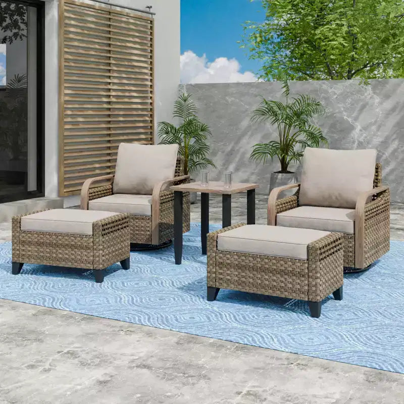 EAGLE PEAK Korbbistro-Tisch und Stühle, Gartenmöbel für Terrasse, schwenkbare Schaukelstühle mit Ottomanen & Tisch, 5-teiliges Set