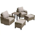 EAGLE PEAK Korbbistro-Tisch und Stühle, Gartenmöbel für Terrasse, schwenkbare Schaukelstühle mit Ottomanen & Tisch, 5-teiliges Set