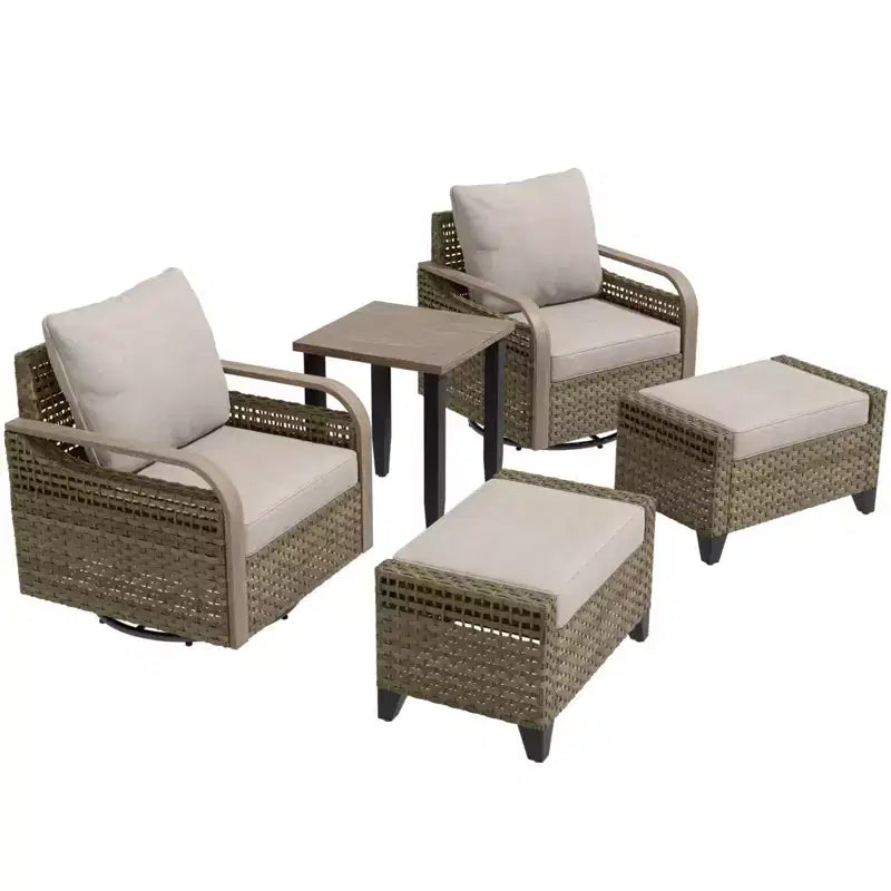 EAGLE PEAK Korbbistro-Tisch und Stühle, Gartenmöbel für Terrasse, schwenkbare Schaukelstühle mit Ottomanen & Tisch, 5-teiliges Set